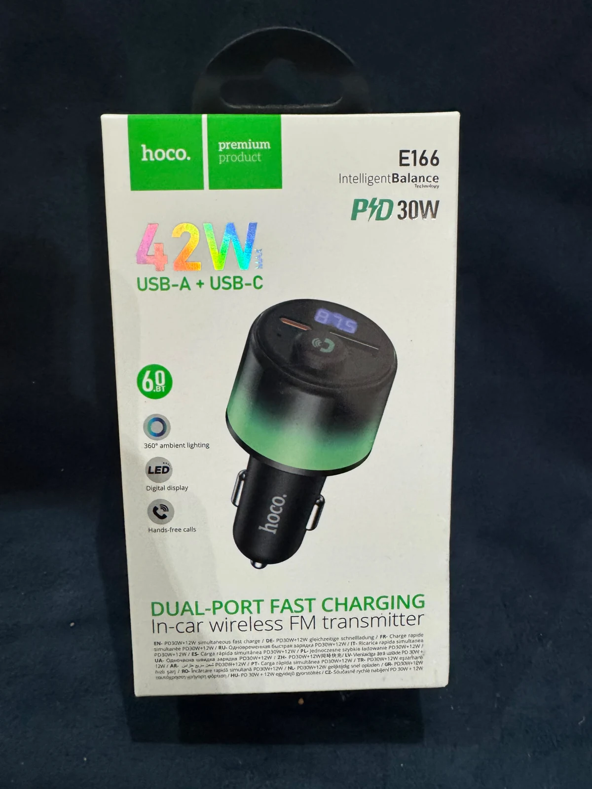 HOCO E166 42W FM Transmitter Car Charger — Original product & packaging