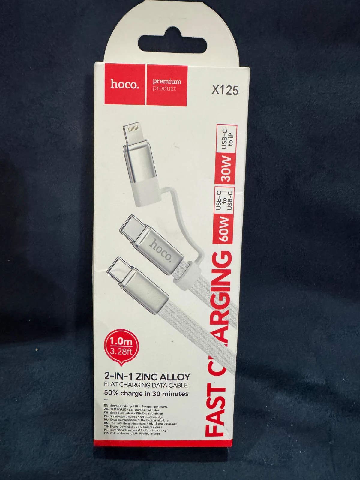 HOCO X125 2-in-1 60W USB-C to USB-C / Lightning Cable — Original product & packaging