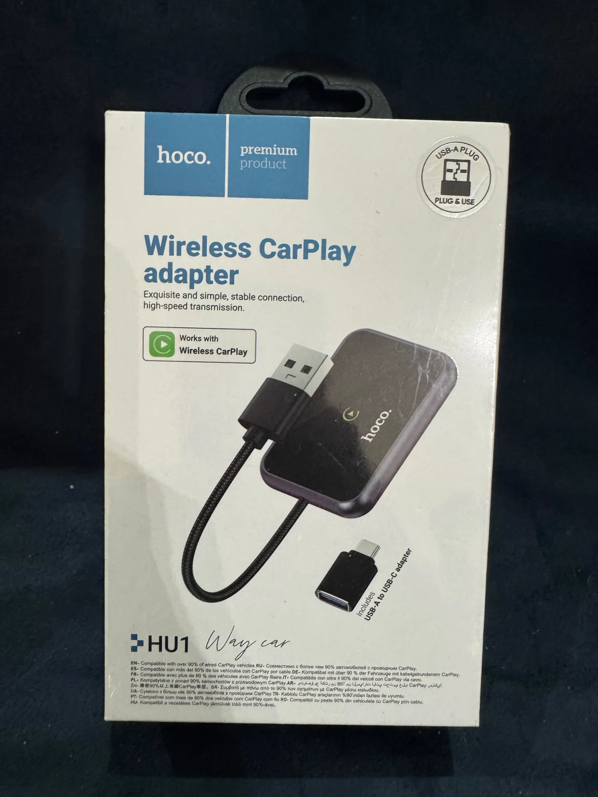 HOCO HU1 Wireless CarPlay Adapter — Original product & packaging