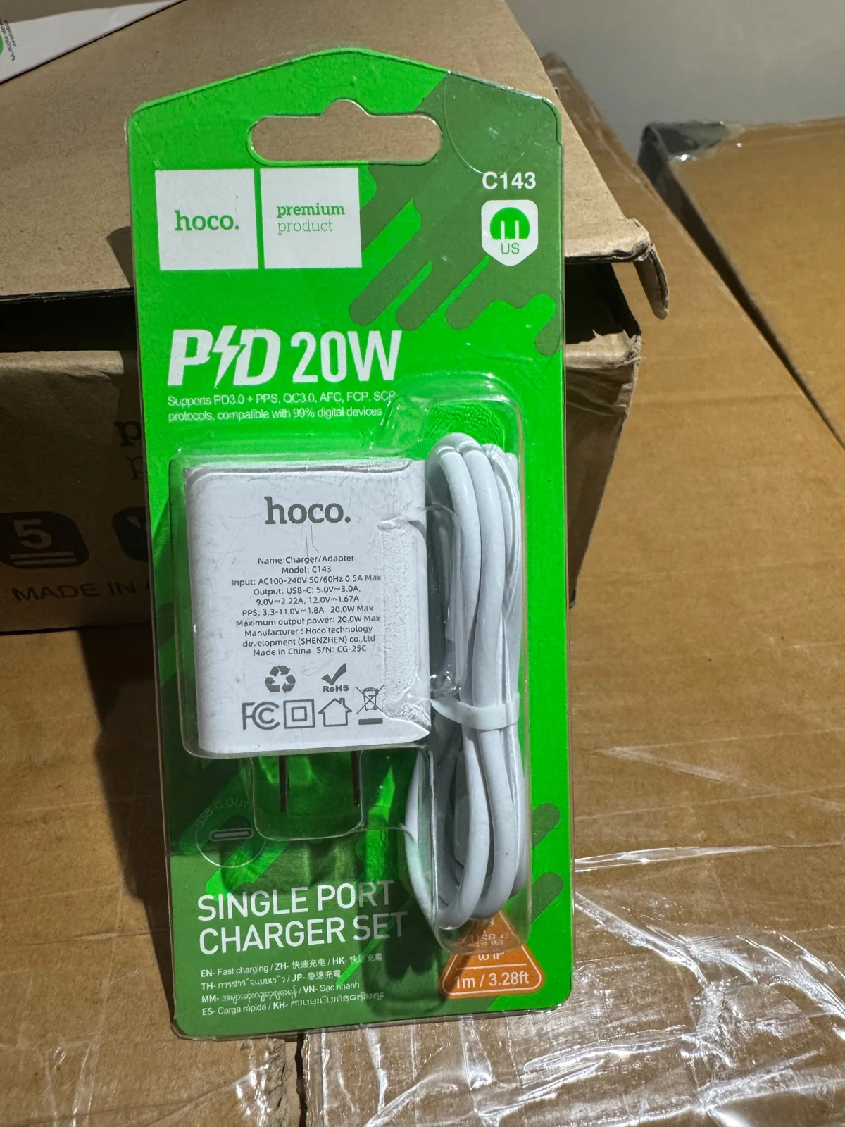 HOCO C143 20W Charger Set with USB-C to Lightning Cable — Original product & packaging