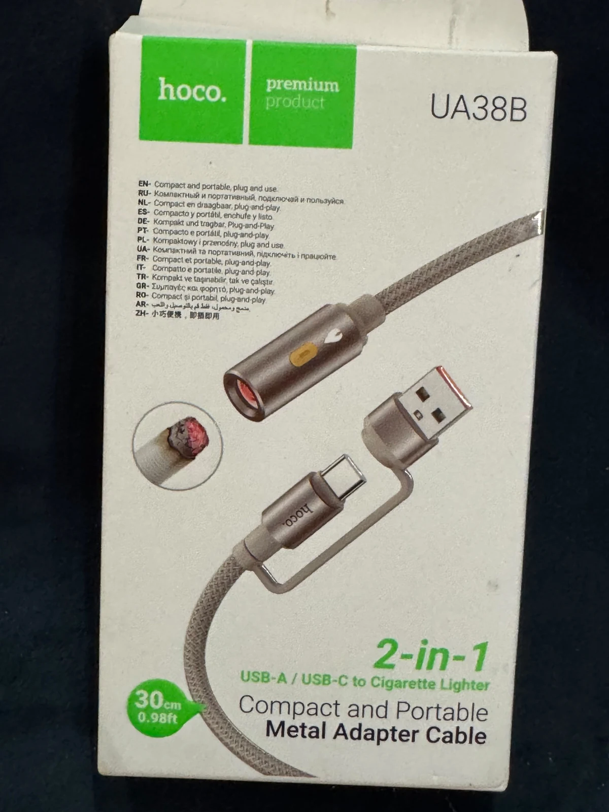 HOCO UA38B Car Cigarette Lighter Charger — Original product & packaging