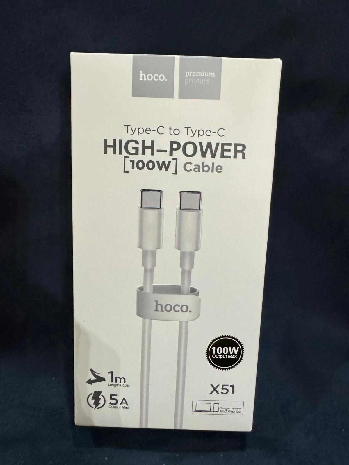 HOCO X51 100W USB-C to USB-C 1M Cable — Original product & packaging